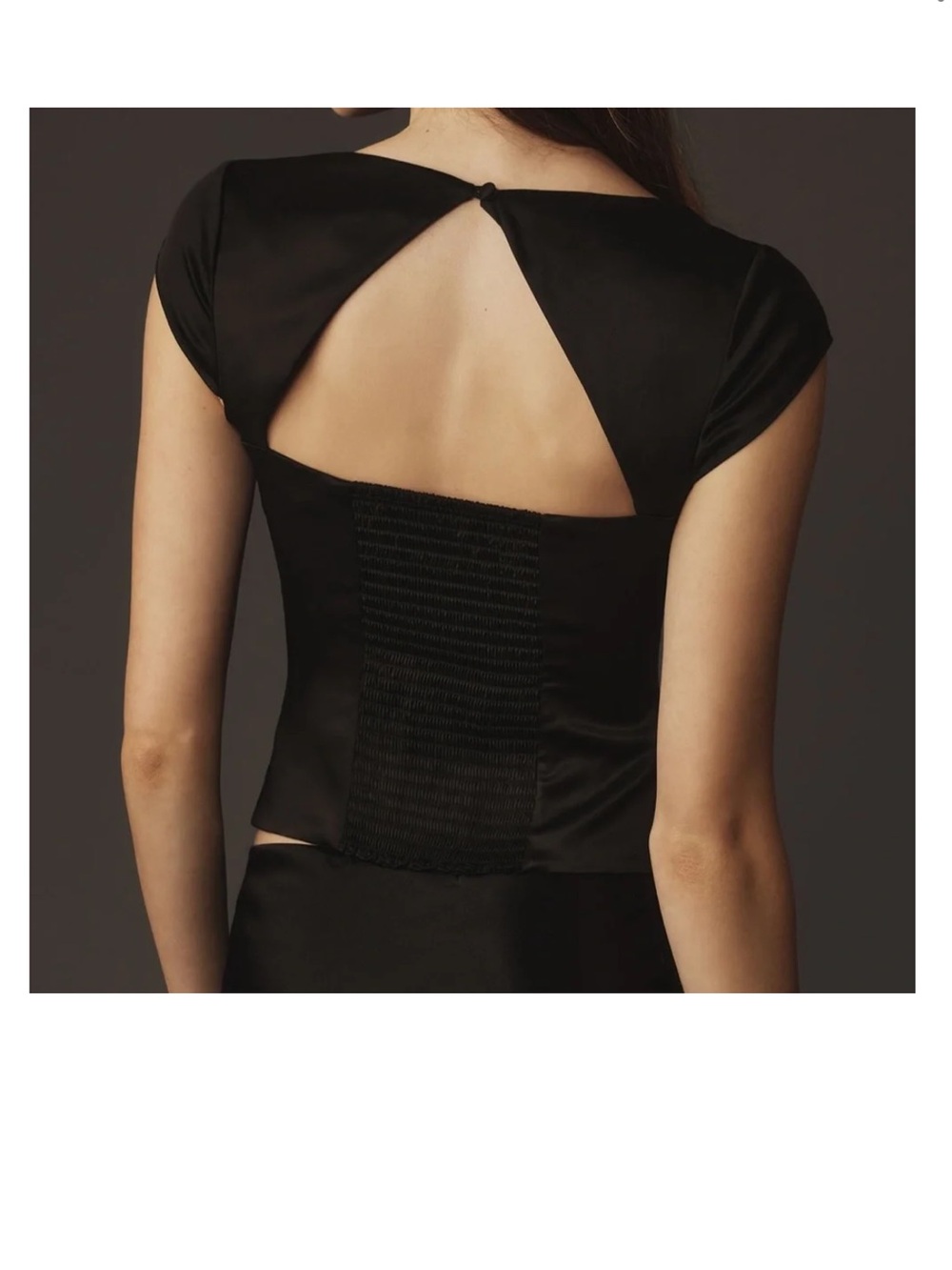 Reformation Cora Satin Top Black Size 8 NWT Square Neck Open Back Side Zip - Picture 3 of 12